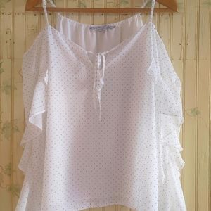 **SOLD**Cold Shoulder Blouse White with Black Dots